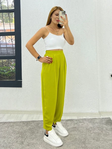 Kadın Aerobin Kumaş Bel Lastikli Pileli Pantolon ürün görseli 1