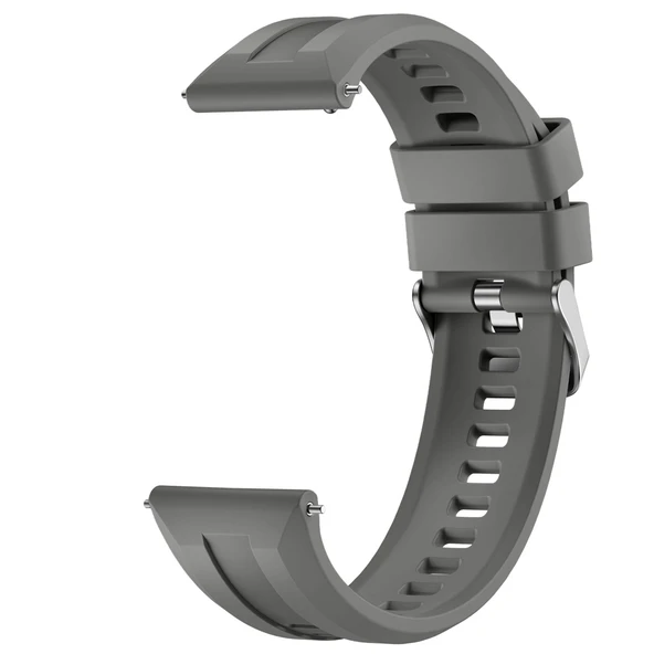 Sneezy Huawei Watch GT4 46mm İle Uyumlu Spor Silikon Metal Tokalı Soft Saat Kordonu  Koyu Gri - Resim 3