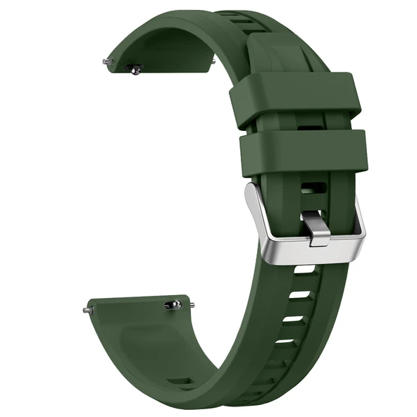 Sneezy Huawei Watch GT4 46mm İle Uyumlu Spor Silikon Metal Tokalı Soft Saat Kordonu  Haki - Resim 2