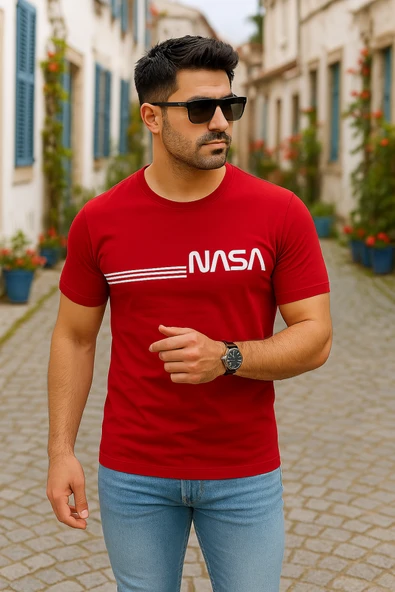 Erkek Kısa Kollu Nasa Baskı Basic Erkek T-shirt ürün görseli 1