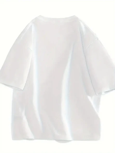 Baskılı Oversize Bisiklet Yaka T-shirt - Beyaz - Resim 4