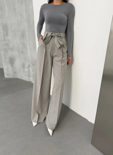 Sante Çi̇zgi̇li̇ Bel Kuşakli Palazzo Pantolon - Resim 3