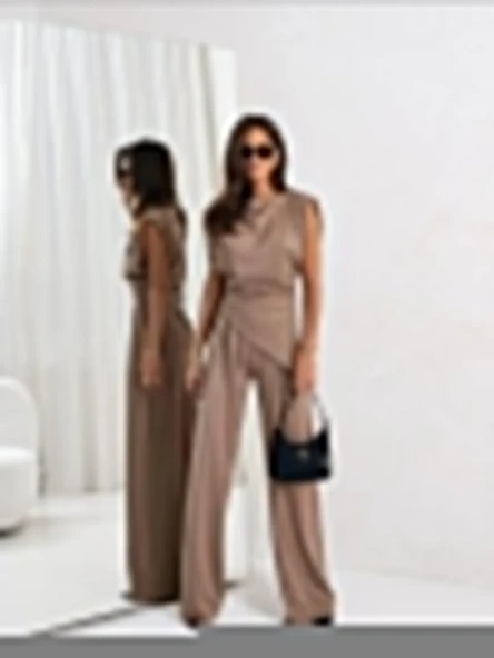 Kadın Dalgıç Kumaş Sıfır Kol Bluz Ve Bol Kesim Pantolon Ikili Takım ürün görseli 1