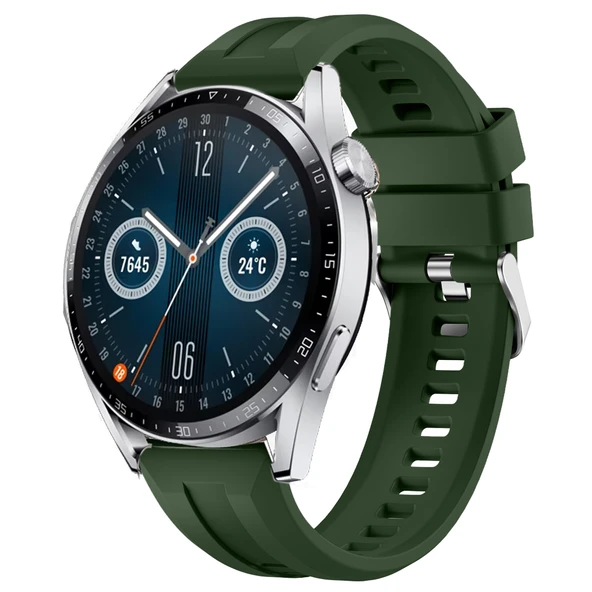 Sneezy Huawei Watch GT3 46mm GT2 46mm İle Uyumlu Spor Silikon Metal Tokalı Soft Saat Kordonu  Haki ürün görseli