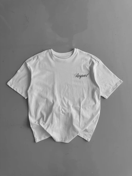 Baskılı Oversize Bisiklet Yaka T-shirt - Beyaz ürün görseli 1