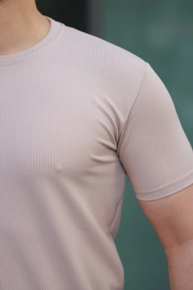 Erkek Kısa Kollu çizgi Kabartma Detaylı T-shirt - Resim 3