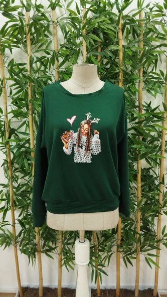 Kadın Yılbaşı Özel Uzun Kollu Bisiklet Yaka Desenli Viskon Iki Iplik Bluz - Resim 3