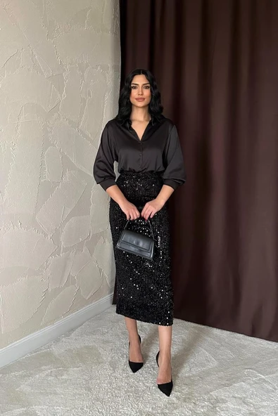 Siyah Pulpayetli Parlak Etek ürün görseli 1