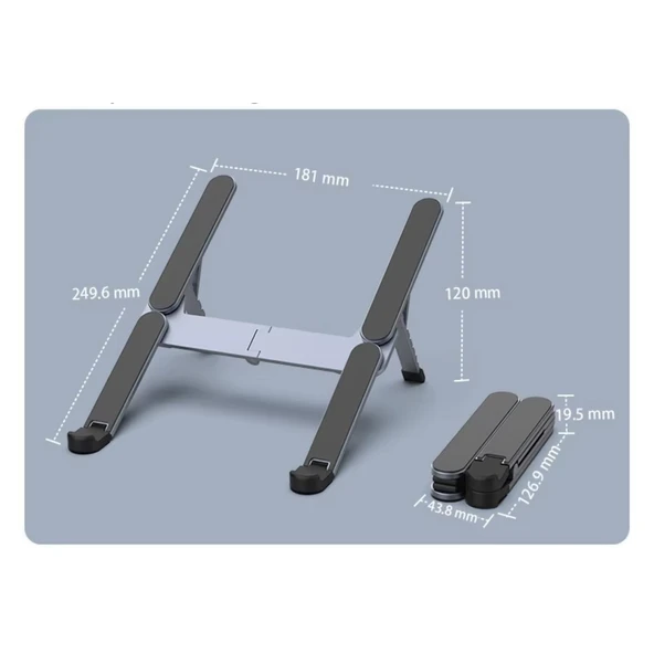 Katlanabilir Alüminyum Laptop Stand 6 Kademeli Ergonomik Yükseltici Cep Boyu Taşınabilir - Resim 10