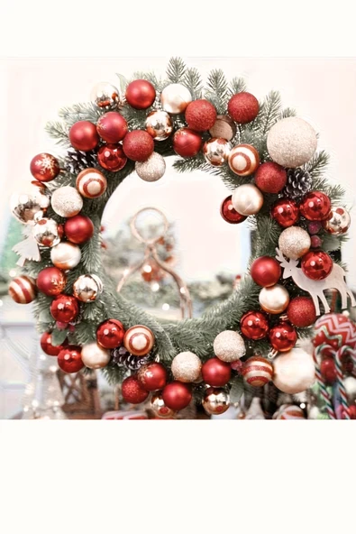 50 Adet 40mm Kırmızı Altın Beyaz Noel Ağacı Süs Topları Seti | 9 Farklı Desen & Hafif Dayanıklı Yılbaşı Dekoru - Resim 7