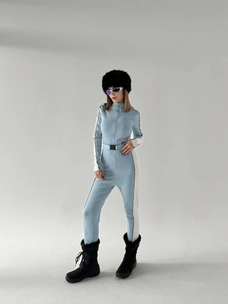 Kemer Detaylı Fermuarlı Tulum - Bebe Mavisi - Resim 2