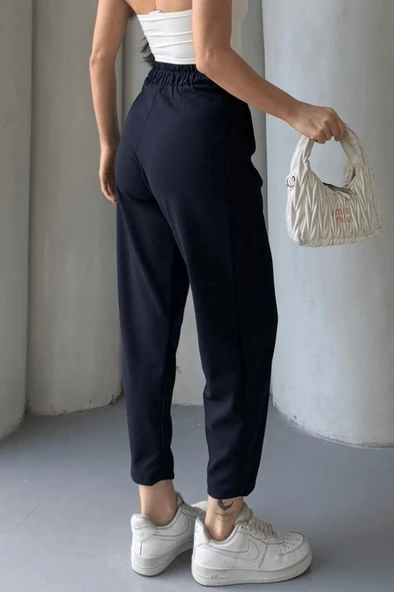 Kadın Scuba Krep Likralı Yan Fermuarlı Lastikli Harem Pantolon - Resim 3