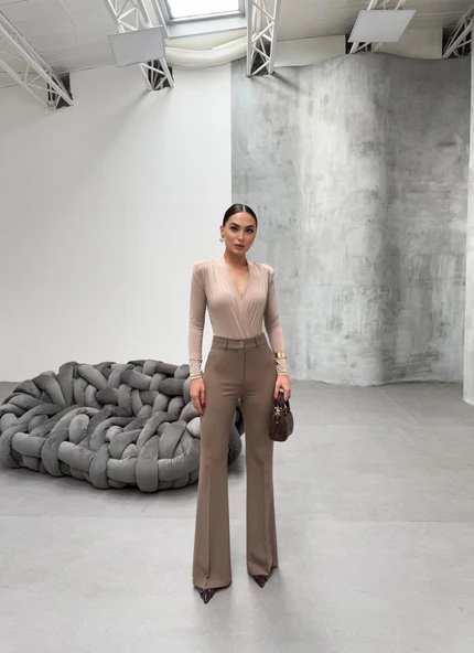 230 Gr Poly Viscose Full Lycra İspanyol Paça Pantolon - Resim 4