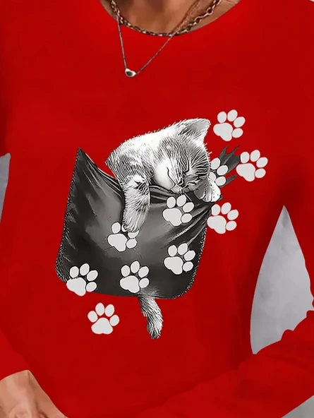 Kadın Uzun Kollu Bisiklet Yaka Desenli Viskon Bluz - Resim 2