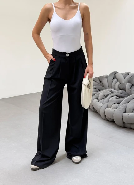 230 Gr Poly Viscose Full Lycra Pi̇leli̇ Palazzo Pantolon - Resim 3