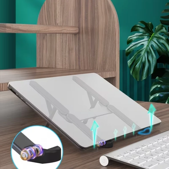 Katlanabilir Alüminyum Laptop Stand 6 Kademeli Ergonomik Yükseltici Cep Boyu Taşınabilir - Resim 4