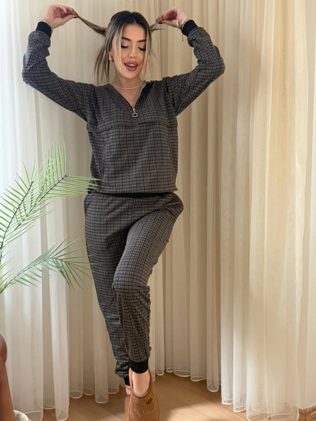 Kadın Iki Iplik Kumaş Fermuar Detay Kapüşonlu Ikili Takım ürün görseli