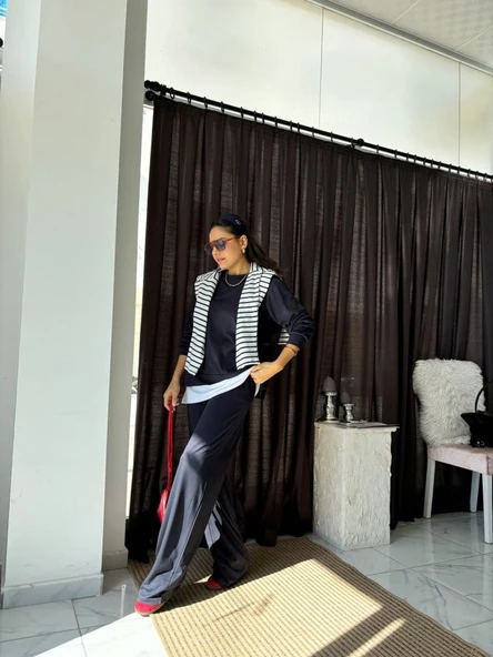 Kadın Bisiklet Yaka Atlet Detay Sweat Ve Ispanyol Paça Salaş Detay Pantolon Ikili Takım - Resim 2