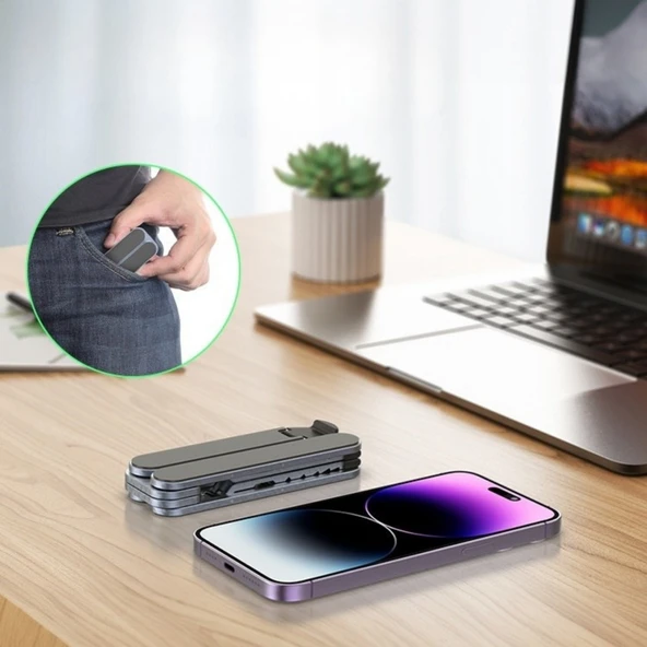 Katlanabilir Alüminyum Laptop Stand 6 Kademeli Ergonomik Yükseltici Cep Boyu Taşınabilir - Resim 6