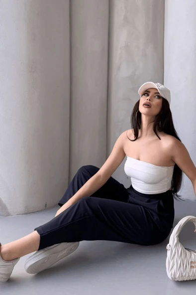 Kadın Scuba Krep Likralı Yan Fermuarlı Lastikli Harem Pantolon - Resim 5