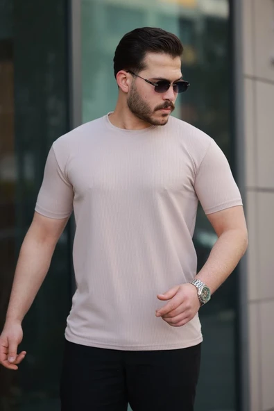 Erkek Kısa Kollu çizgi Kabartma Detaylı T-shirt ürün görseli 1