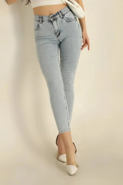 Kadın Cep Detay Kar Yıkamalı Kot Pantolon - Resim 12