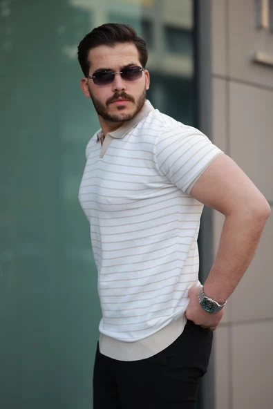 Erkek Kısa Kollu çizgi Desenli örme Kumaş Tshirt ürün görseli 1