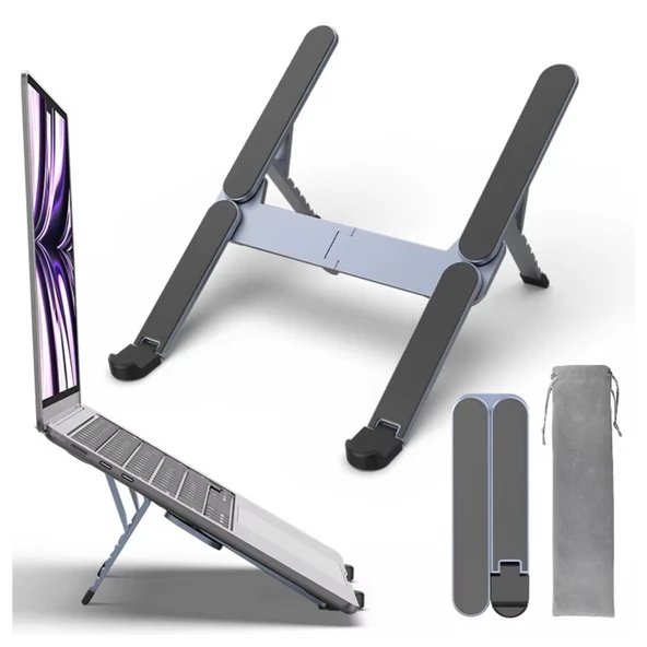 Katlanabilir Alüminyum Laptop Stand 6 Kademeli Ergonomik Yükseltici Cep Boyu Taşınabilir - Resim 2