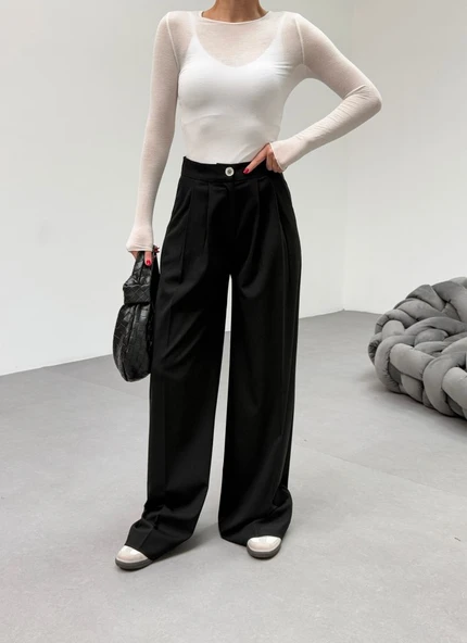 230 Gr Poly Viscose Full Lycra Pi̇leli̇ Palazzo Pantolon - Resim 4