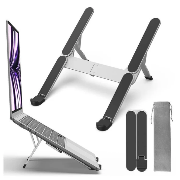 Katlanabilir Alüminyum Laptop Stand 6 Kademeli Ergonomik Yükseltici Cep Boyu Taşınabilir ürün görseli 1