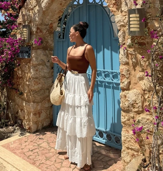 Katlı Pileli Etek - Ekru ürün görseli 1