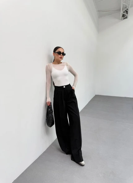 230 Gr Poly Viscose Full Lycra Pi̇leli̇ Palazzo Pantolon ürün görseli 1