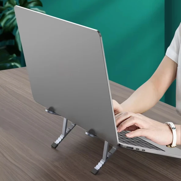 Katlanabilir Alüminyum Laptop Stand 6 Kademeli Ergonomik Yükseltici Cep Boyu Taşınabilir - Resim 5