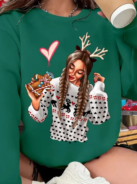 Kadın Yılbaşı Özel Uzun Kollu Bisiklet Yaka Desenli Viskon Iki Iplik Bluz - Resim 2