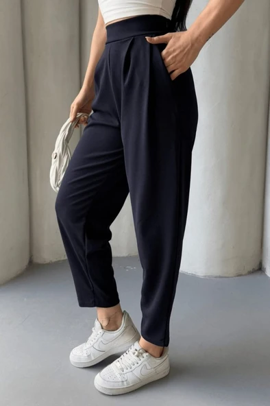 Kadın Scuba Krep Likralı Yan Fermuarlı Lastikli Harem Pantolon ürün görseli 1