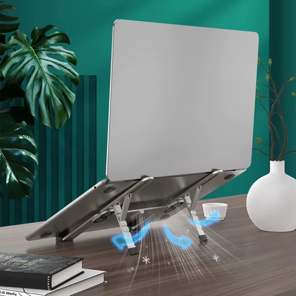 Katlanabilir Alüminyum Laptop Stand 6 Kademeli Ergonomik Yükseltici Cep Boyu Taşınabilir - Resim 7