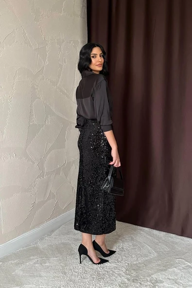 Siyah Pulpayetli Parlak Etek - Resim 4