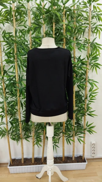 Kadın Uzun Kollu Bisiklet Yaka Desenli Viskon Iki Iplik Bluz - Resim 5