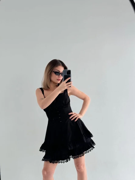 Mini Askılı Elbise - Siyah ürün görseli 1