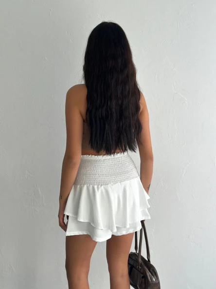 Ayrobin Şortlu Etek - Beyaz - Resim 2