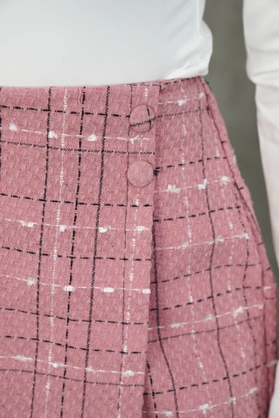 İki düğmeli şort etek pembe h26414 - Resim 5