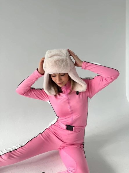 Kemer Detaylı Fermuarlı Tulum - Pembe - Resim 3