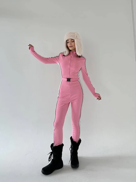 Kemer Detaylı Fermuarlı Tulum - Pembe - Resim 2