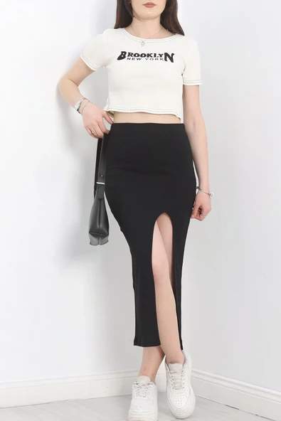 Nakışlı etekli takım siyah beyaz s3899 ürün görseli