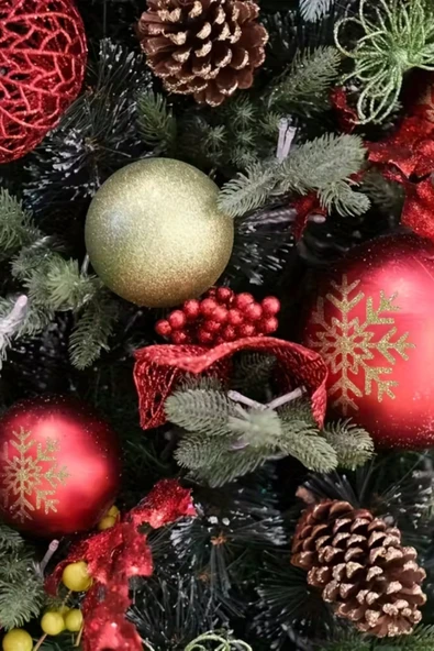 50 Adet 40mm Kırmızı Altın Beyaz Noel Ağacı Süs Topları Seti | 9 Farklı Desen & Hafif Dayanıklı Yılbaşı Dekoru - Resim 9