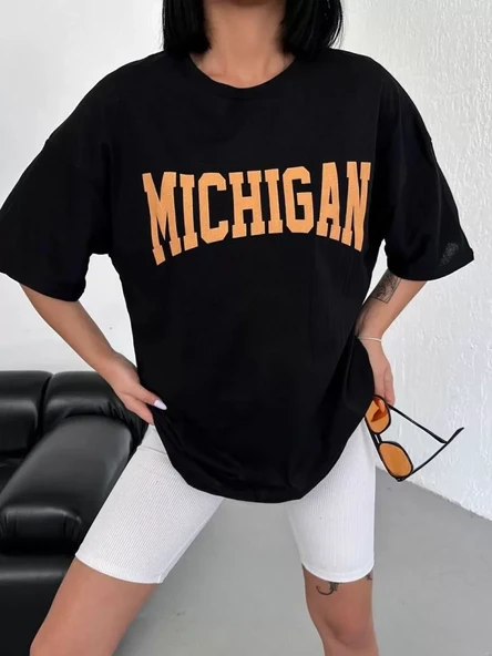 Unisex Bisiklet Yaka Baskılı Oversize T-Shirt - Beyaz - Resim 3