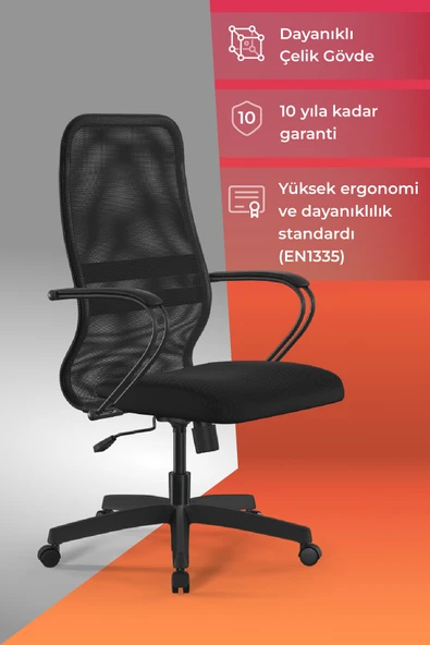 Metta Ergolife Sit 8 Ofis Koltuğu | Krom Ayaklı, Tekerlekli, Siyah, Bilgisayar Sandalyesi - 411.58.1.222 ürün görseli 1