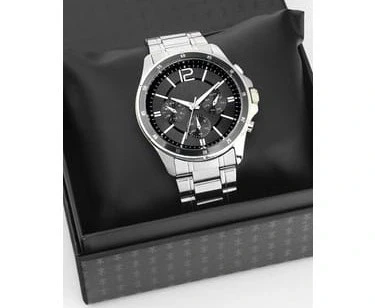 Gümüş Çelik Kordon Erkek Kol Saati Takvimli Siyah Kadran Özel Kutusunda