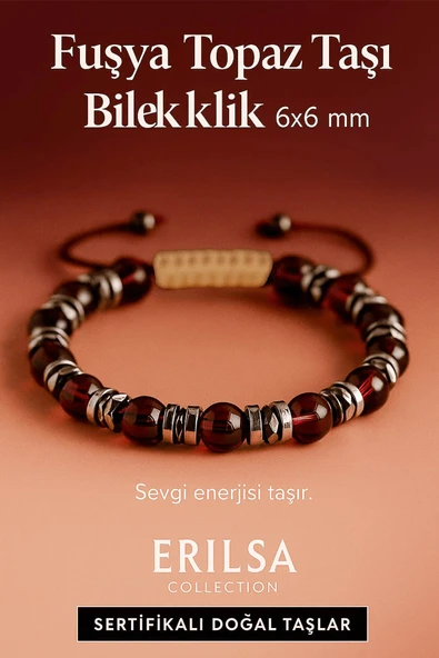 Sertifikalı Fuşya Topaz Taşı Bileklik 8x8 mm – Sevgi, Tutku ve Koruma Taşı ürün görseli