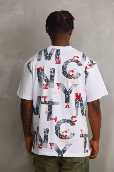 Unisex Baskılı Oversize T-Shirt - Beyaz - Resim 2